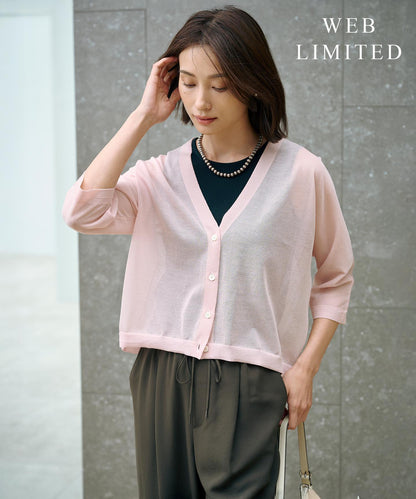SHEER LIGHT KNIT Vネック カーディガン