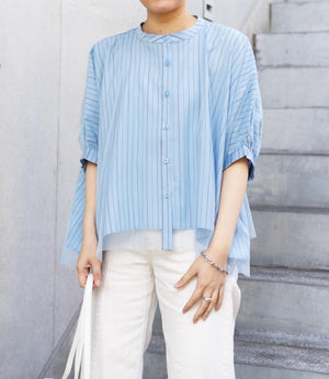 チュールレイヤードドレープブラウス