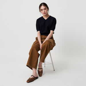 ヘアー×レザーライク コンビ フラットシューズ