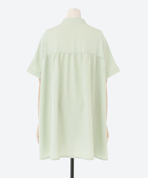 バックティアードバンドカラー半袖ブラウス