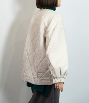 キルティング切替ノーカラーコート