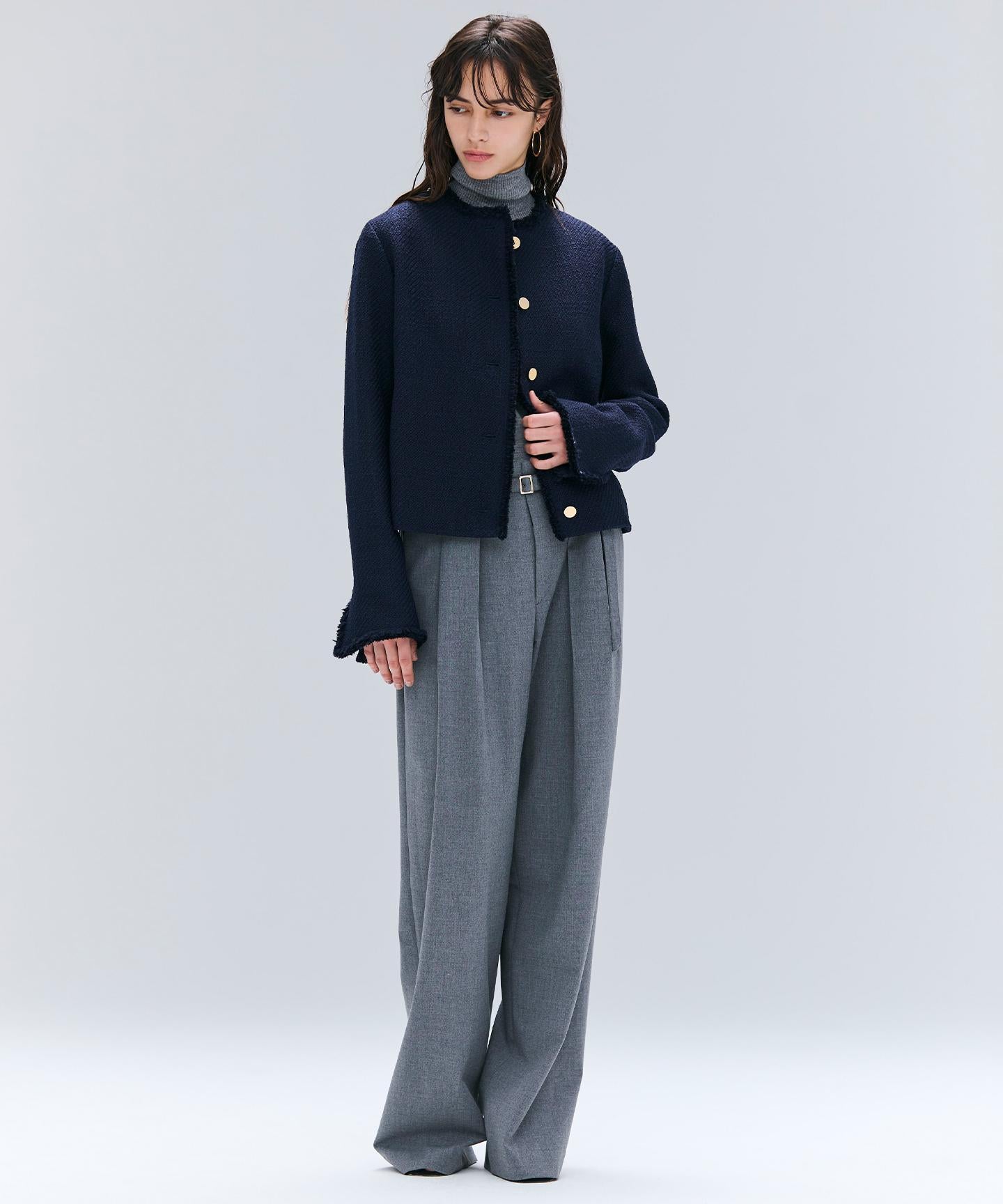 MULLIN / ウールツイードメタルボタンノーカラージャケット