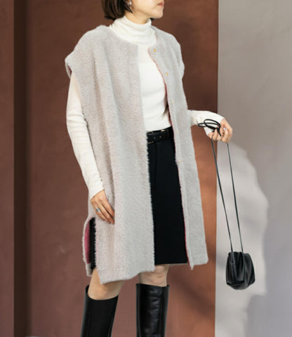 バイカラーテープシャギーニットベスト