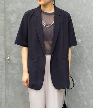 リネンライクハーフスリーブテーラードジャケット
