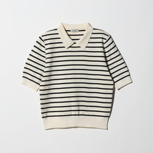 襟付き 5分袖 プルオーバー ニット