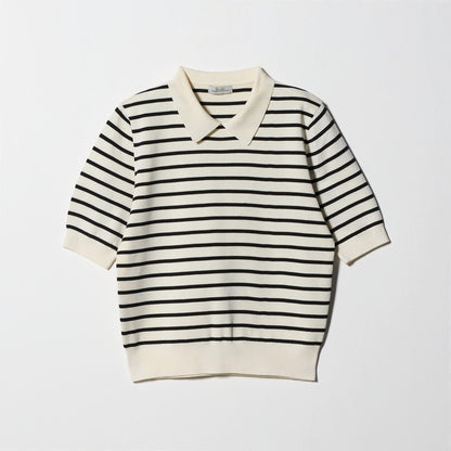 襟付き 5分袖 プルオーバー ニット