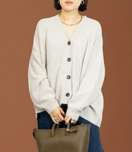 FOX混Vネックボクシーカーディガン