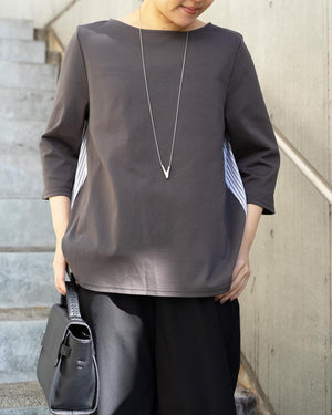 7分袖異素材切替カットソー