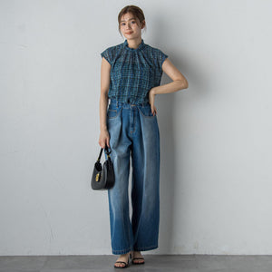 【WEB限定】カットジャガードチェックプリントブラウス