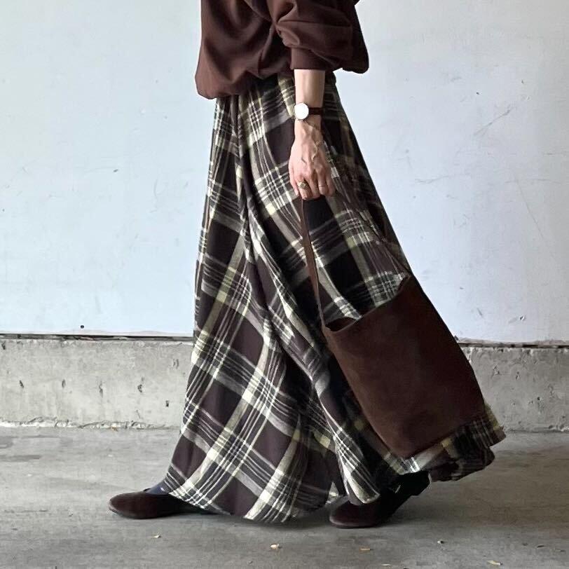 ムードチェックマキシロングスカート