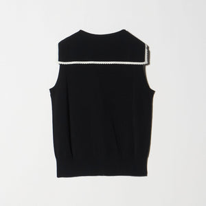 スカラップ セーラー ノースリーブ ニット ウォッシャブル