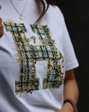 H刺繍Tシャツ