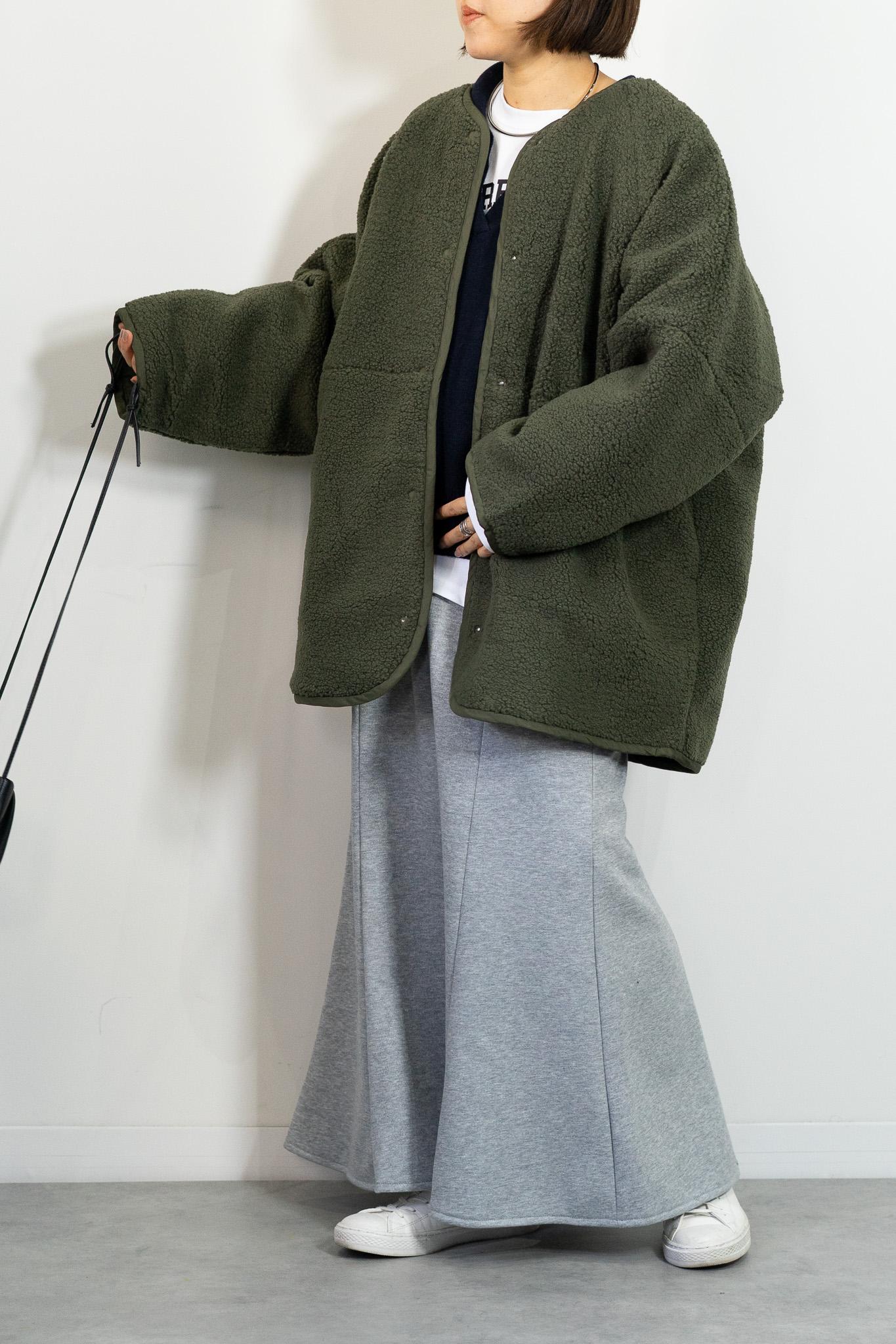 リバーシブルボアキルティングノーカラーアウター