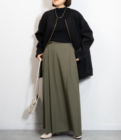 キルティング切替ノーカラーミディコート