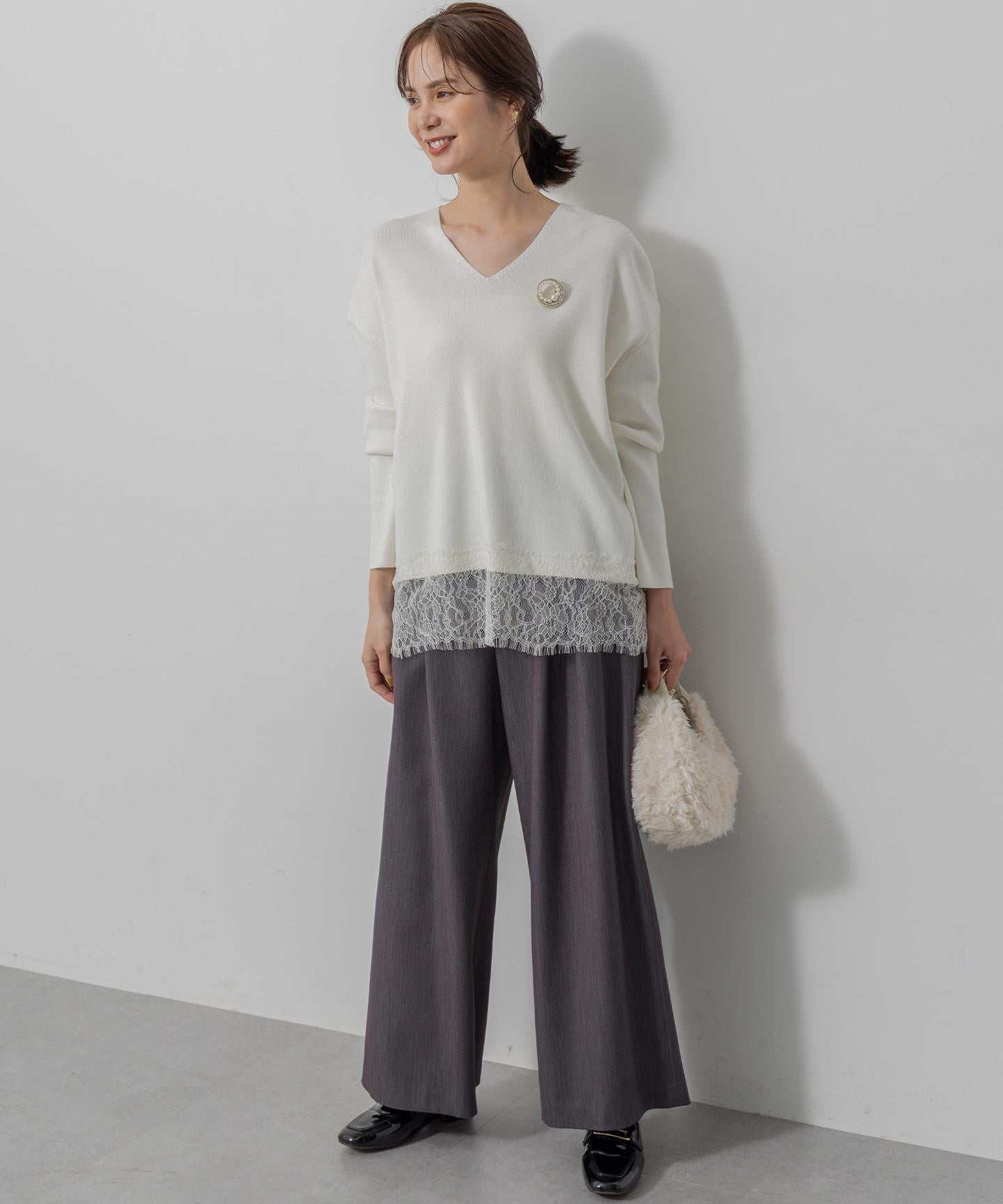 レースモチーフニットプルオーバー