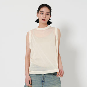 コットンナイロン クルーネック ノースリーブ Tシャツ