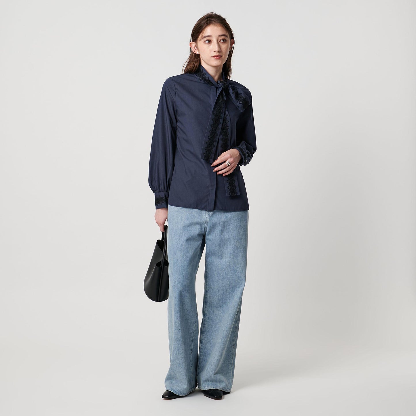 レース コンビ ボウタイ リボン ブラウス ‐ウォッシャブル‐