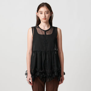 シアー オーガンジー フリル ブラウス ウォッシャブル