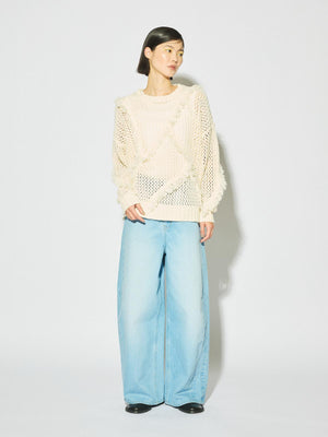 MIDIUMISOLID for Ladies フリンジメッシュプルオーバー