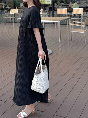 フリルシャーリング切り替えワンピース