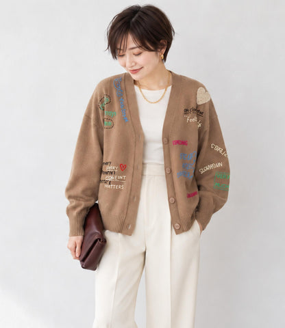 メッセージ刺繍カーディガン