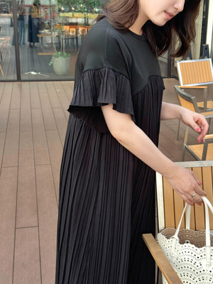 フリルシャーリング切り替えワンピース