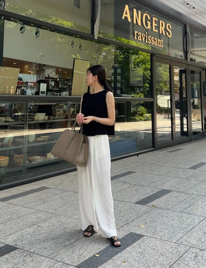 リネンブレンド ストレートイージーパンツ