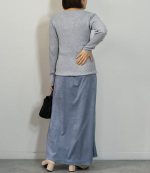 ラメリブクルーネックスリムニット