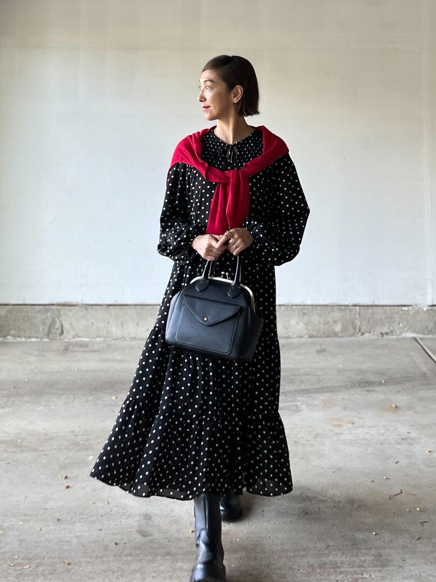 ドットスモッキングワンピース