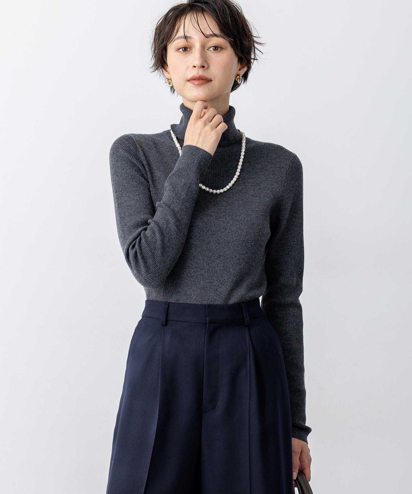 ウーステッドウール リブタートル ニット