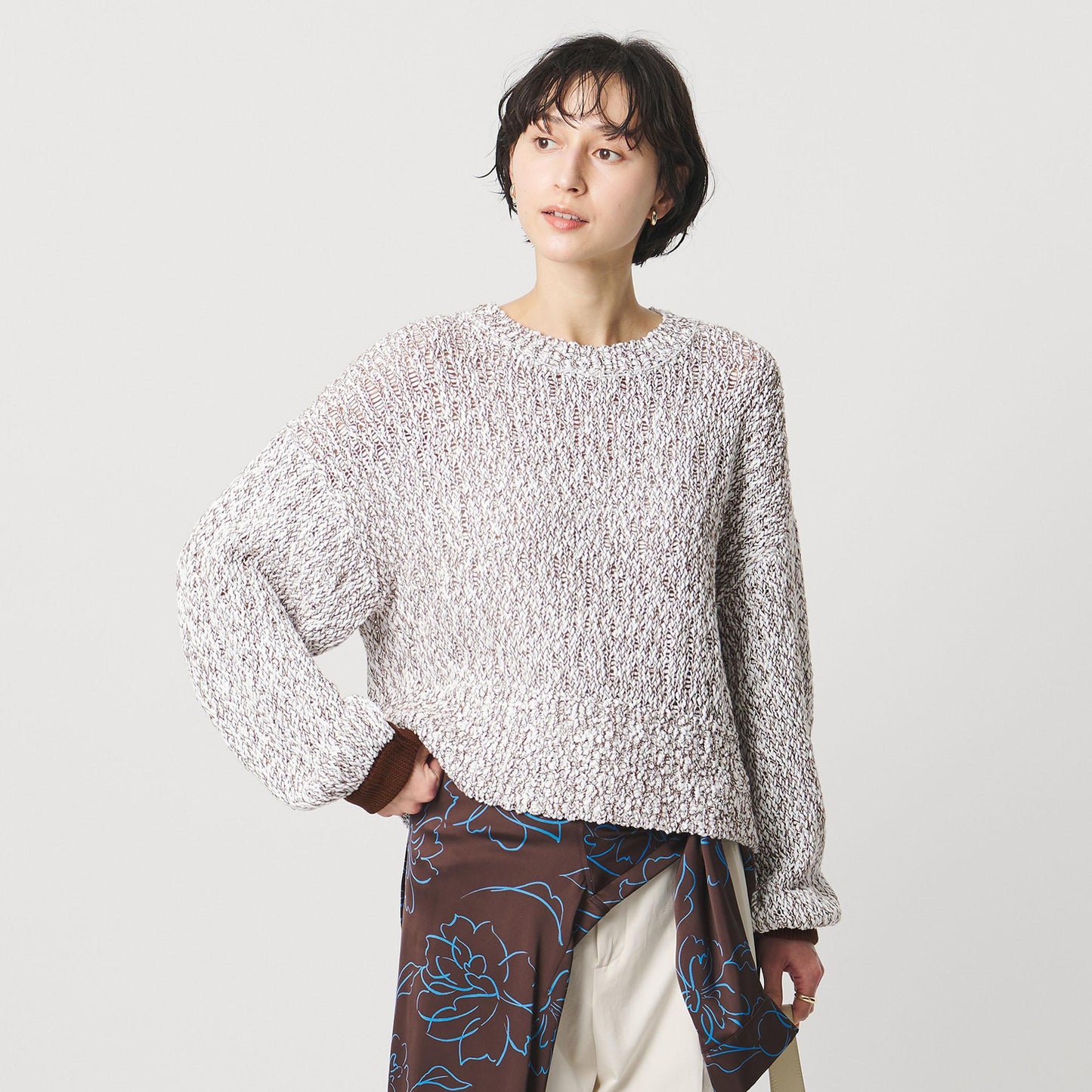 カラーミックス クルーネックニット