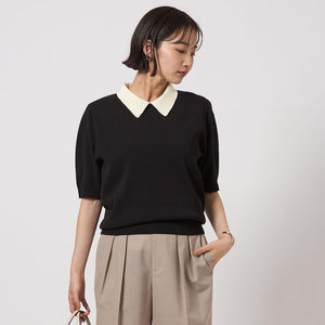 襟付き 5分袖 プルオーバー ニット