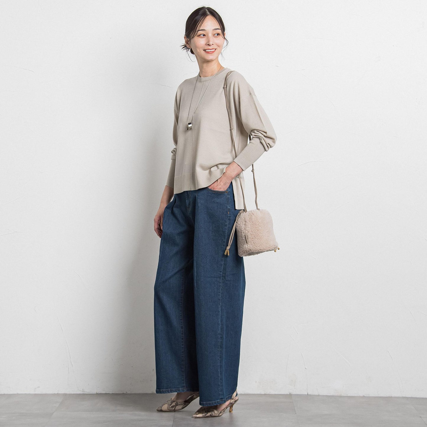 【WEB限定】ベーシックウールクルーネックニット≪洗える≫