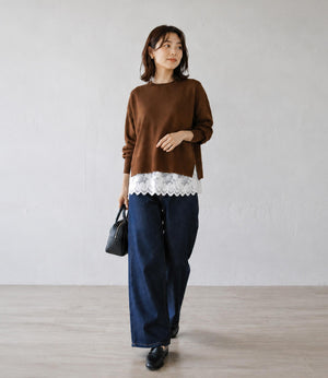 レースヘムドッキングニット
