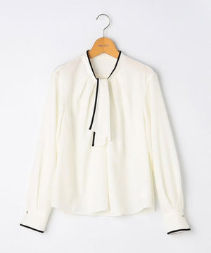 ウォッシャブルストレッチジョーゼットボウタイ風ブラウス