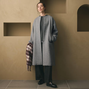 毛ナイロン ノーカラーコート