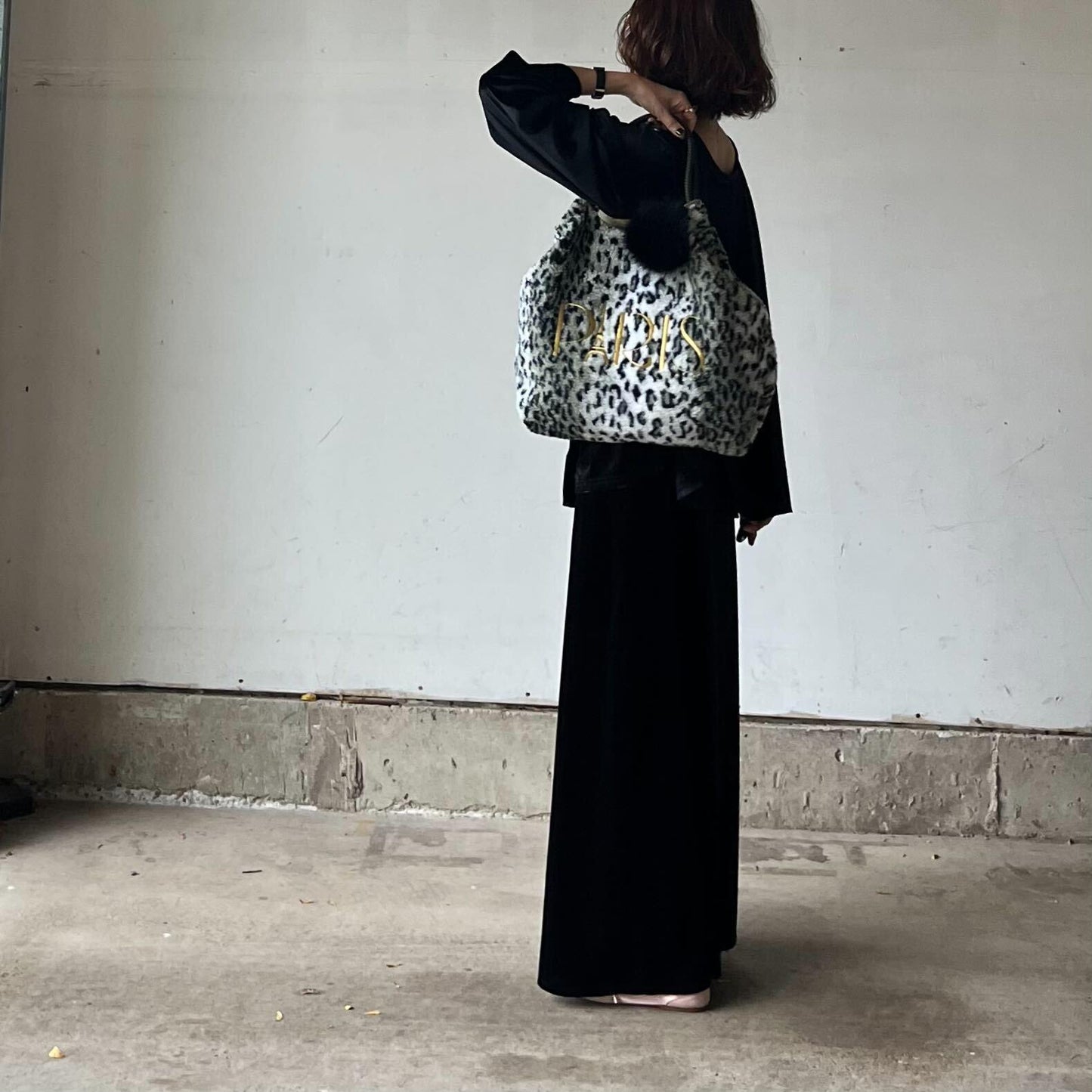 PARISボアバッグ（レオパ.黒）