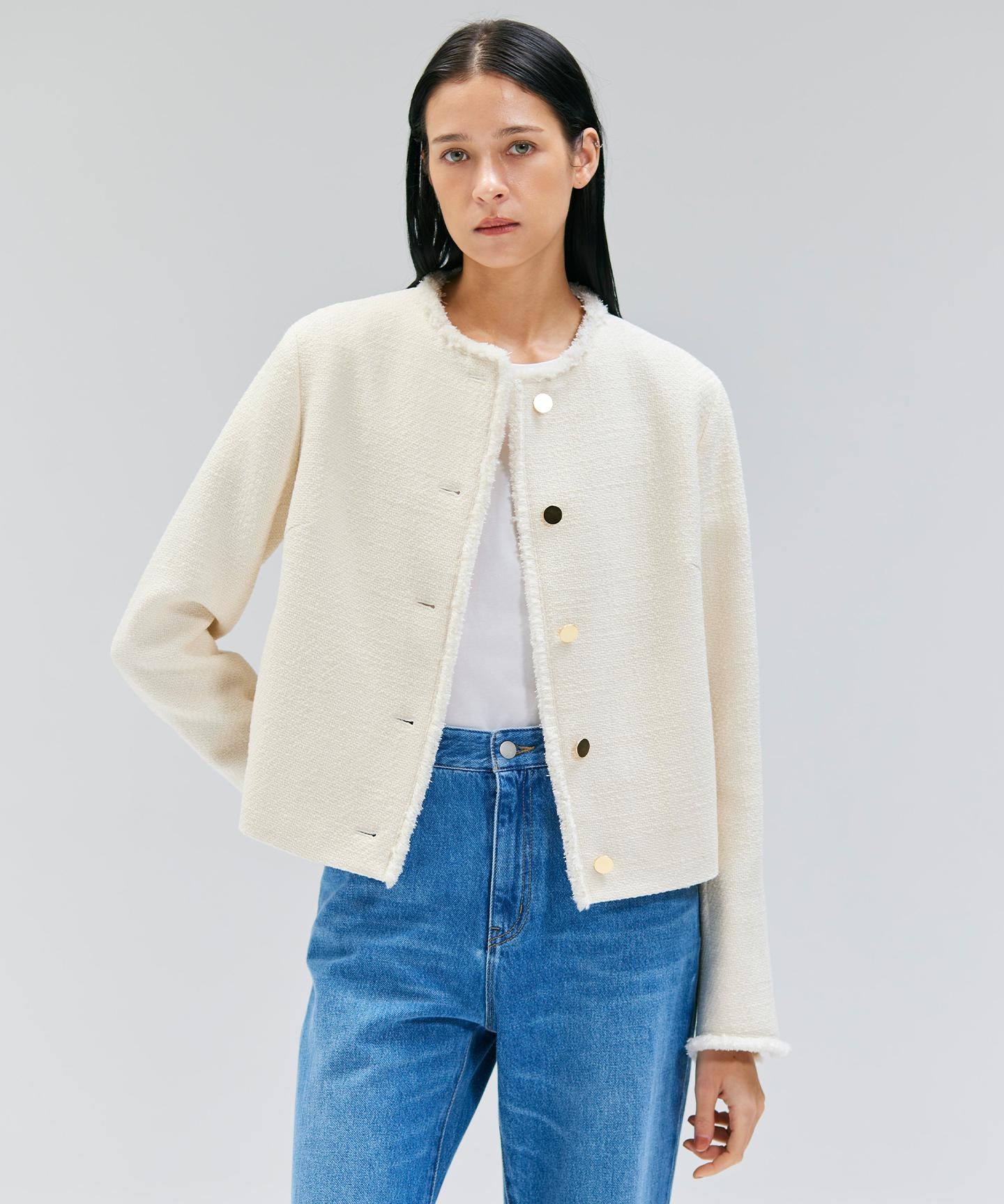 MULLIN / ウールツイードメタルボタンノーカラージャケット