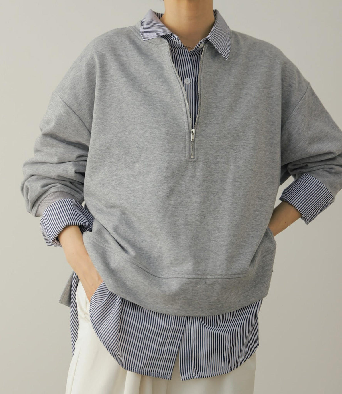 ハーフジップ&シャツアンサンブル