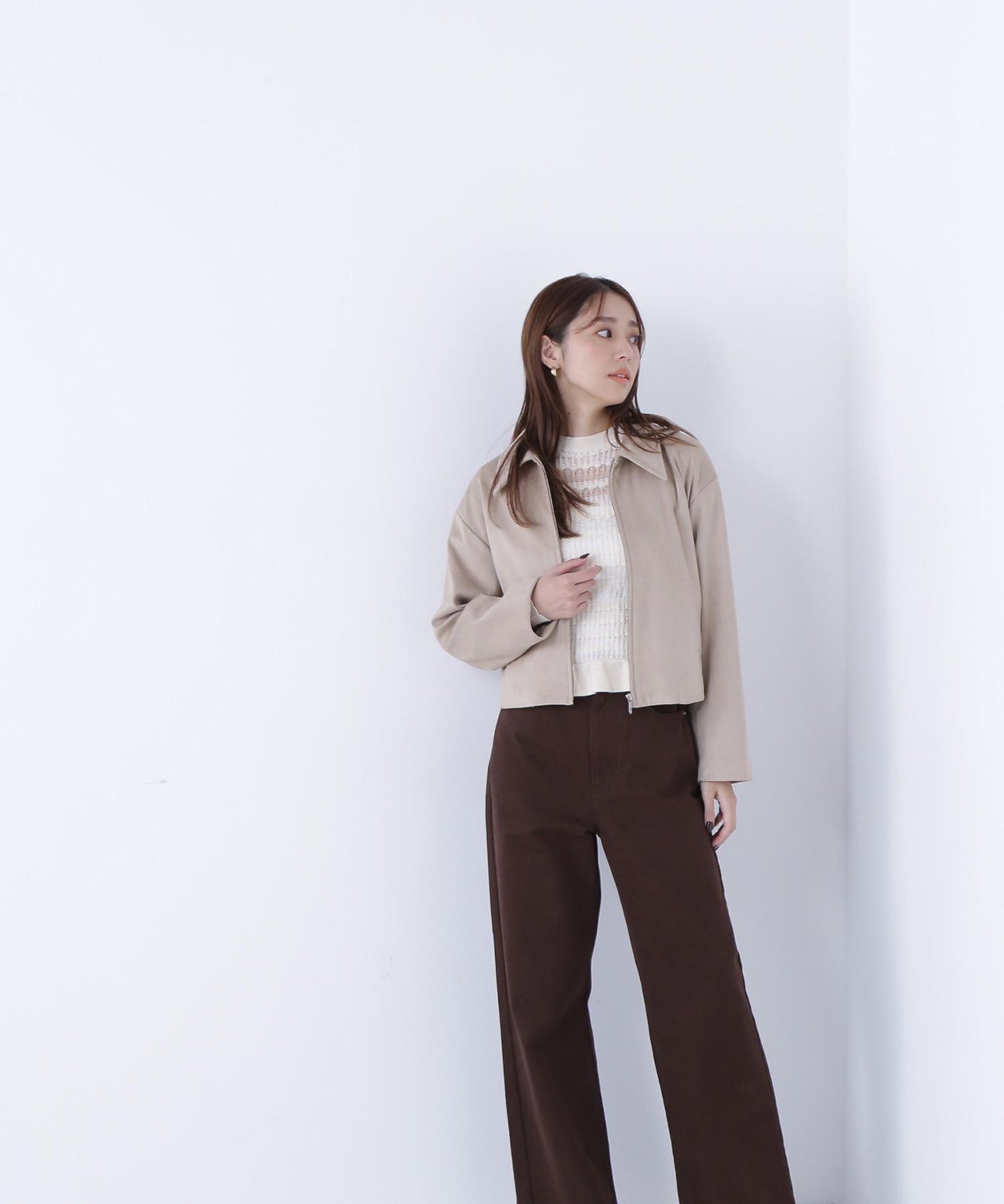 ステンカラーフェイクスエードブルゾン