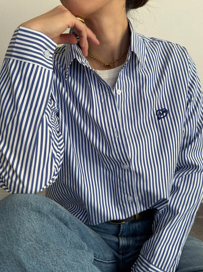 ハートロゴ刺繍ストライプシャツ