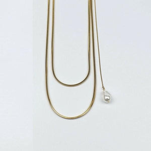 スネークチェーン淡水パールトップネックレス