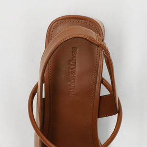 レザーライク オープントゥ バックストラップミュール