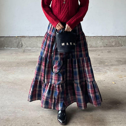 くすみタータンチェックティアードスカート