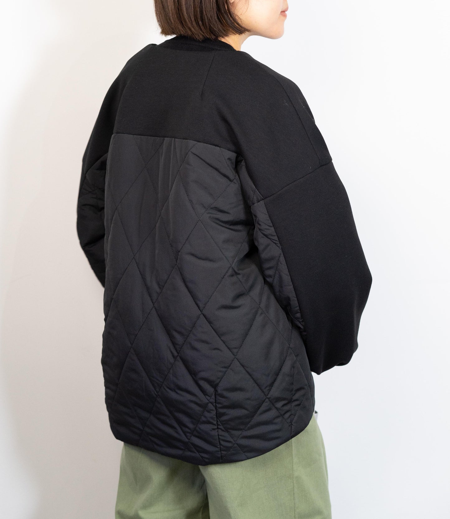キルティング切替ノーカラーコート