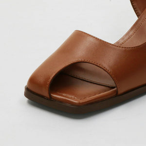 レザーライク オープントゥ バックストラップミュール