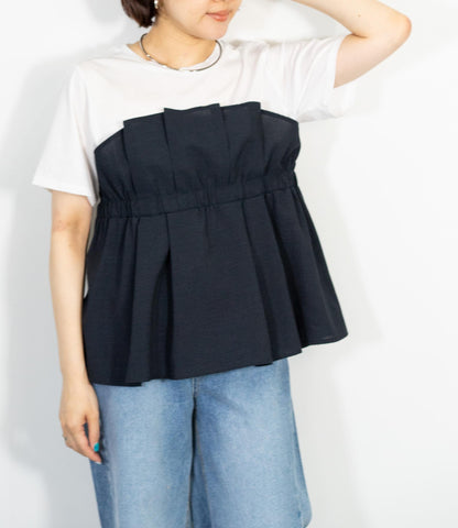 異素材ドッキングペプラムTシャツ