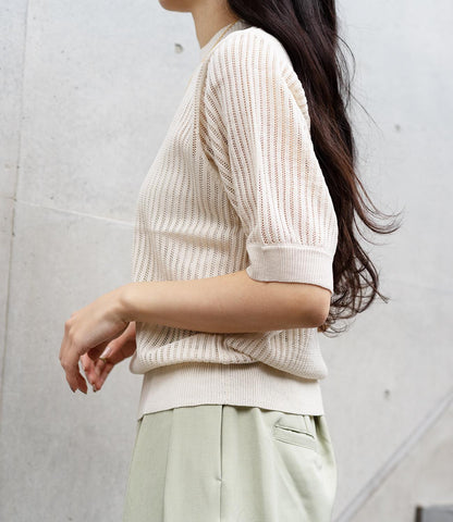 透かし柄編み5分袖ニット