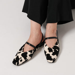 ヘアー×レザーライク コンビ フラットシューズ