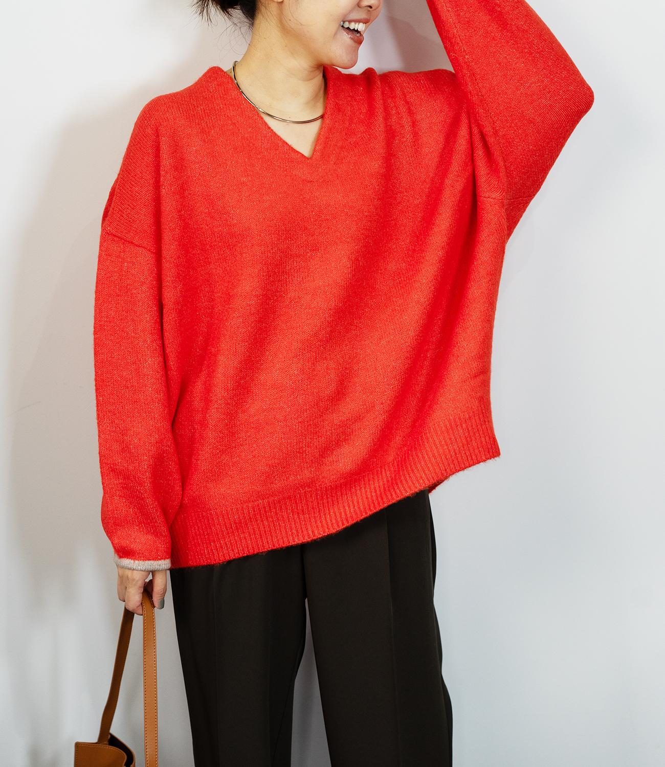 バイカラールーズVネックニット